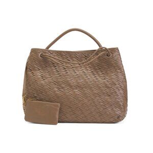 WALTER BAKER Cedar Leather Hazel Hand Woven Large Tote With Double Straps